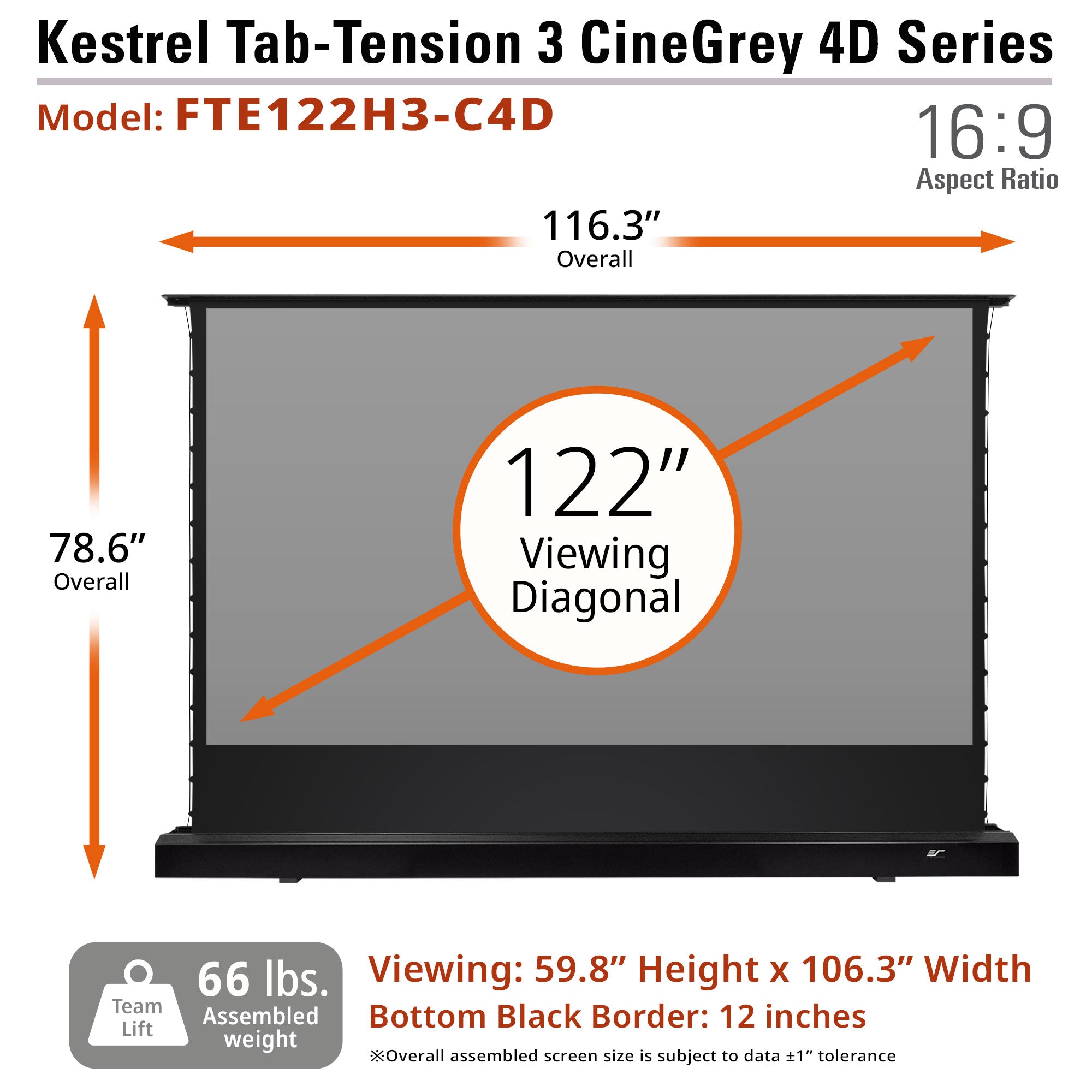 Kestrel Tab-Tension 3 - CineGrey 4D (ALR) Electric floor-up projection ...