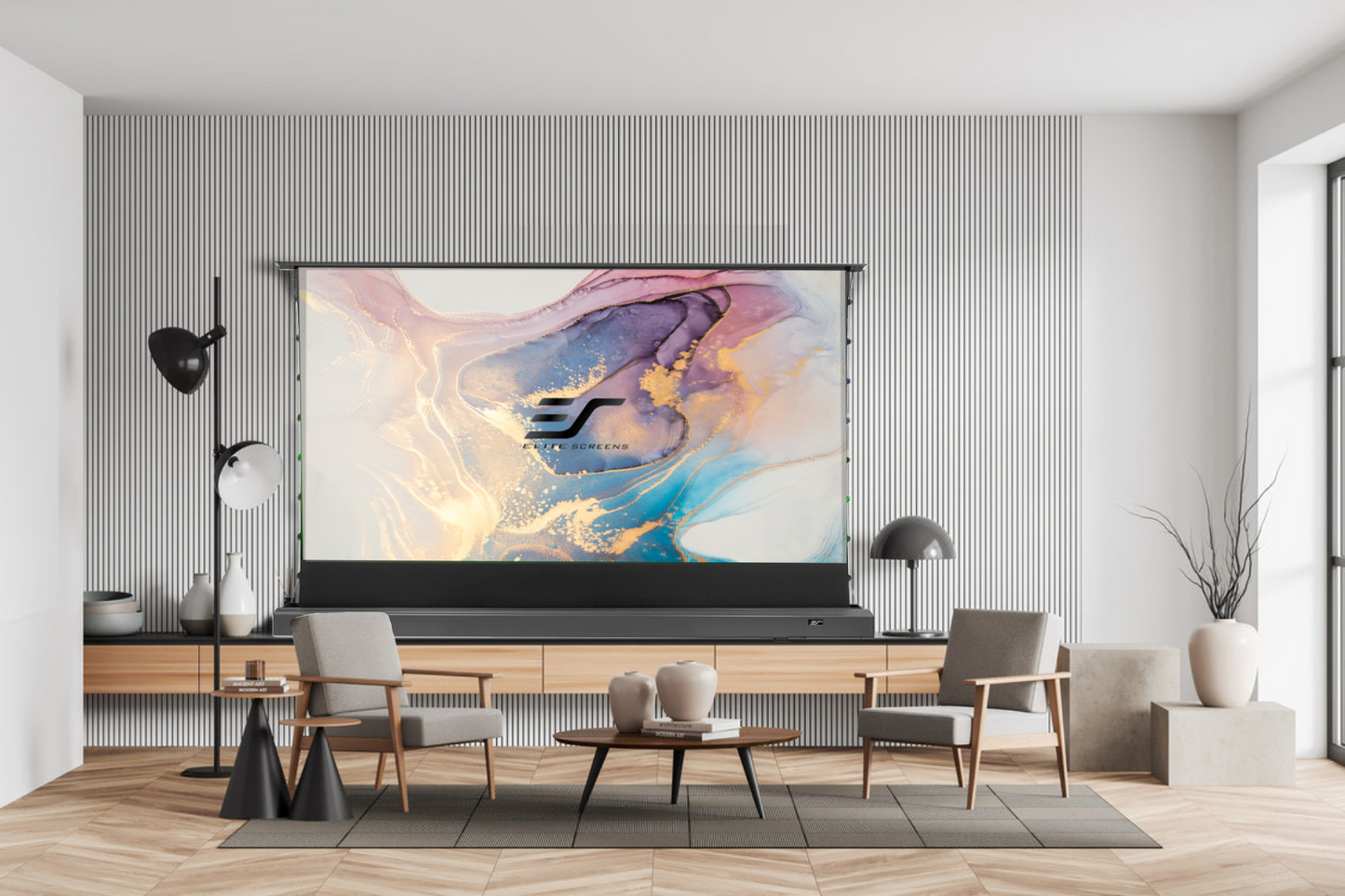 Kestrel – CLR®5 con Quadrato – Schermo di proiezione elettrico a sollevamento dal pavimento