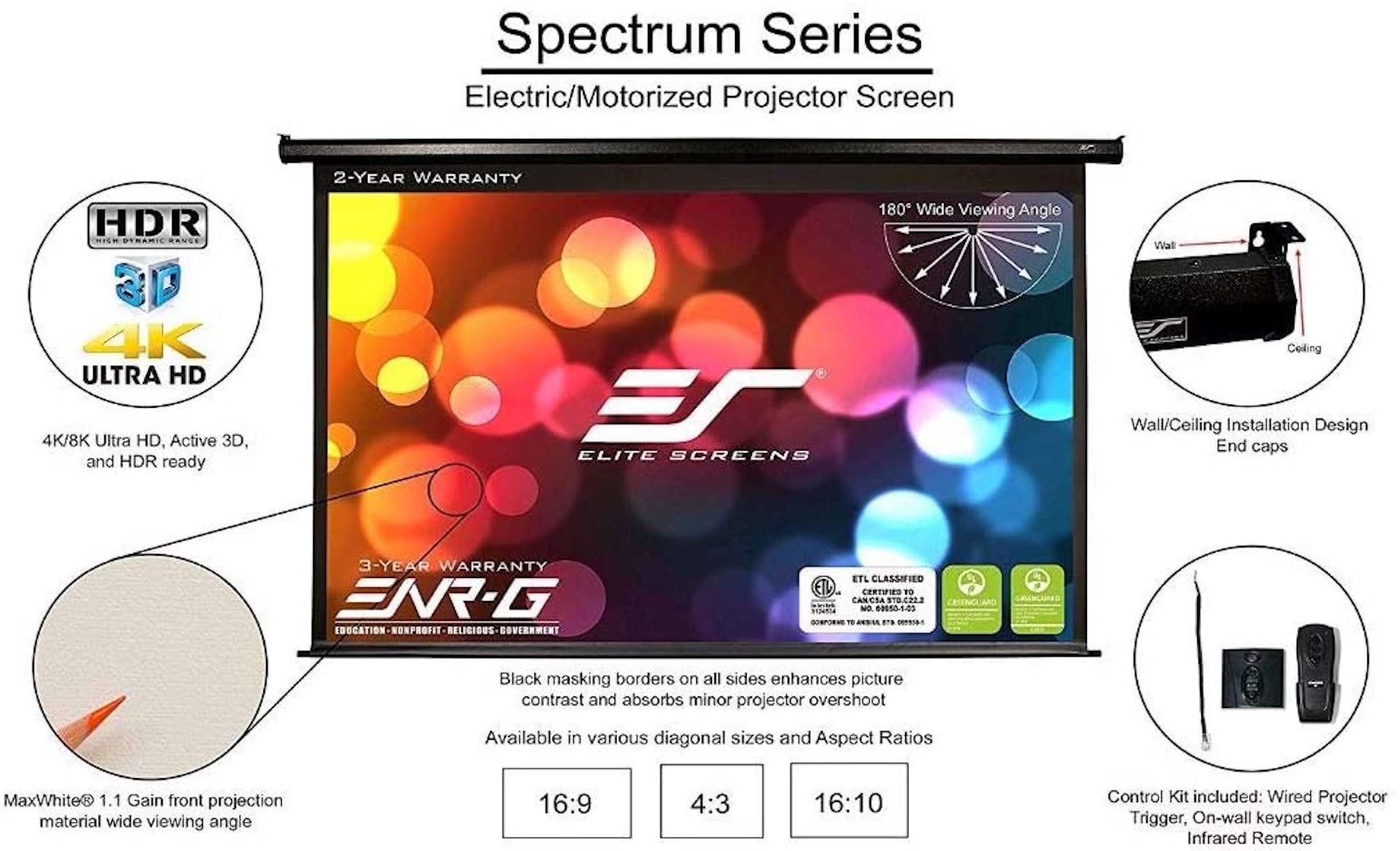Elite screens electric projection screen, Spectrum, Motorleinwand