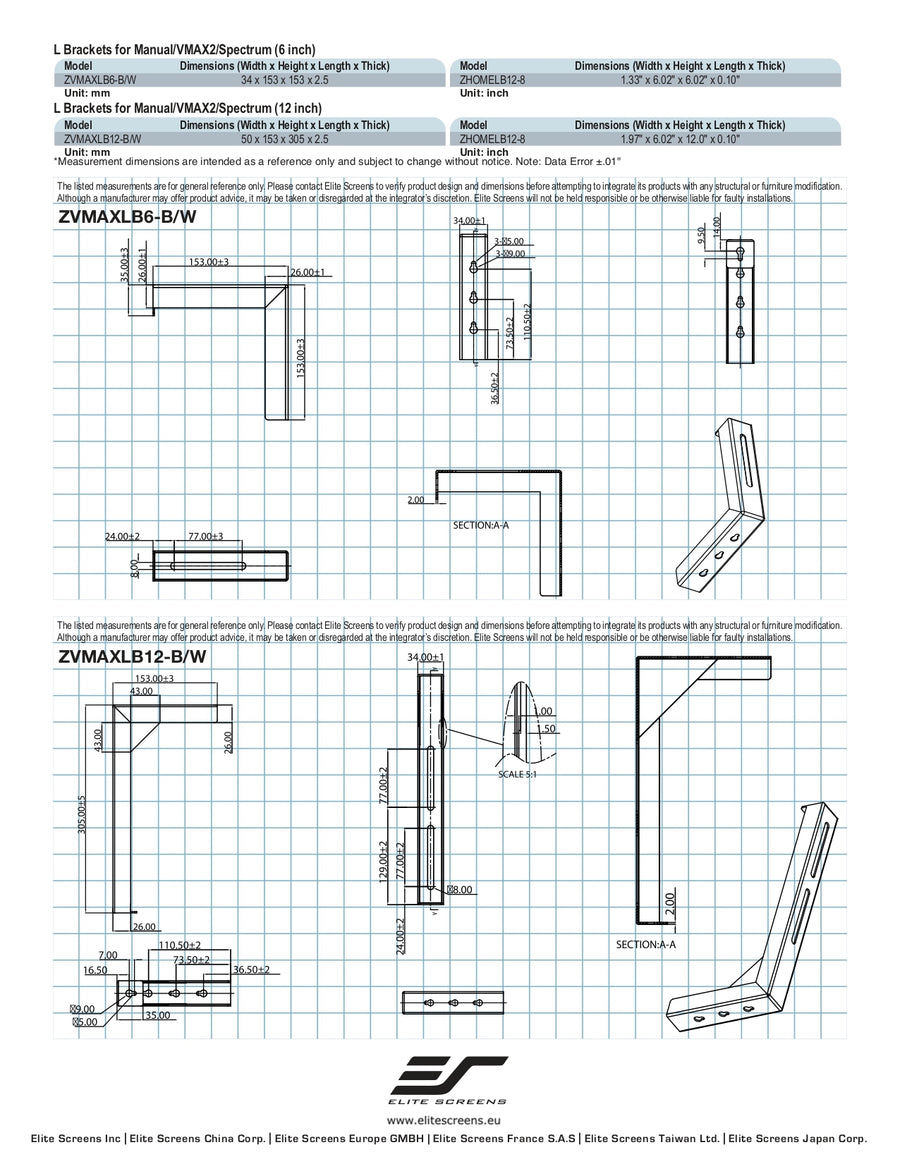 WALL SPACERS - L BRACKETS ZVMAXLB12-W